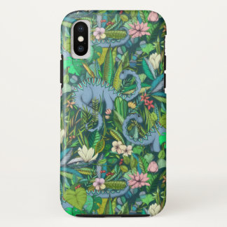 Improbable Botanical with Dinosaurs - dark green iPhone X Case