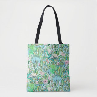 Improbable Botanical with Dinosaurs - soft pastels Tote Bag