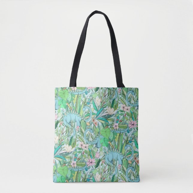 Improbable Botanical with Dinosaurs - soft pastels Tote Bag (Front)