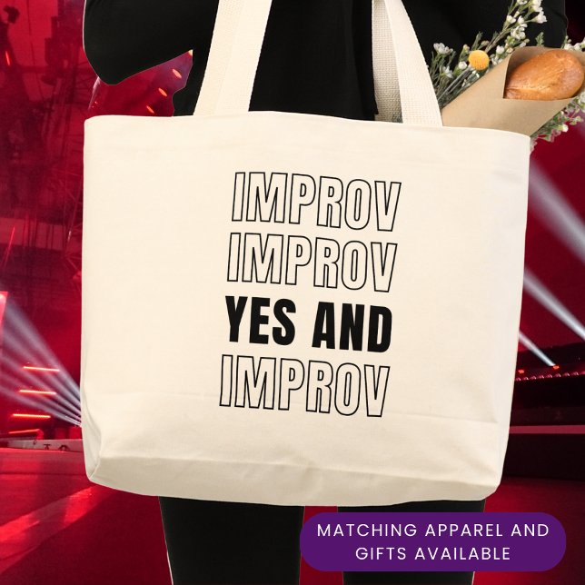 IMPROV YES AND Improvisation Comedy Large Tote Bag (Simple IMPROV YES AND large tote bag for those who love improvisation gift ideas.)