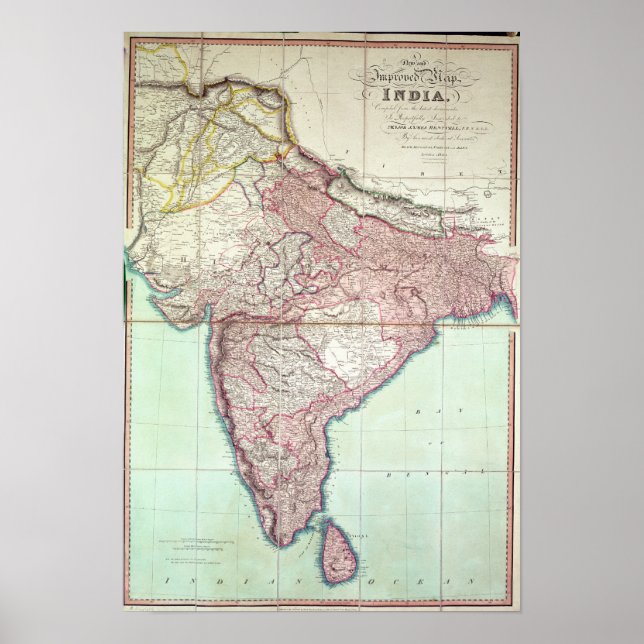 Improved Map of India published in London 1820 Poster (Front)