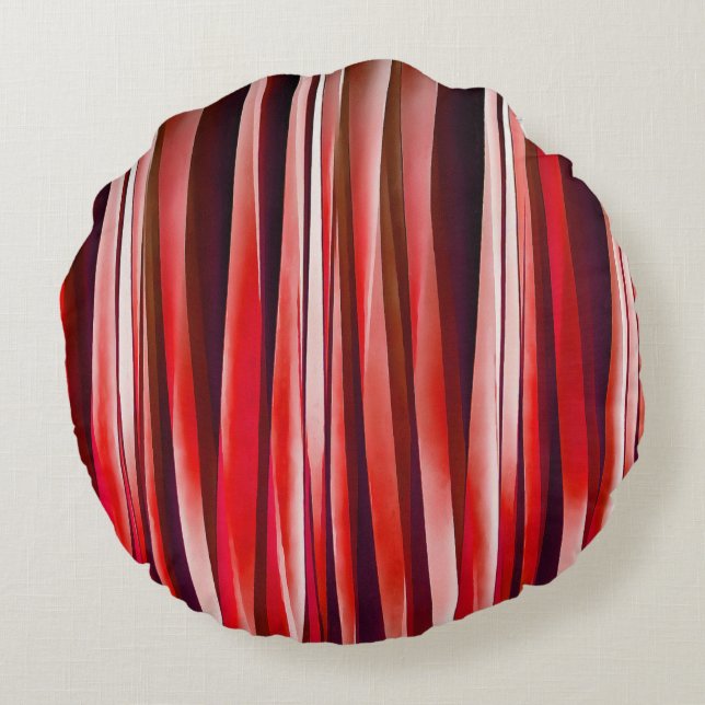 Impulsive Adventure Red Striped Abstract Pattern Round Cushion (Back)
