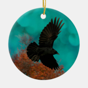 In A Aqua Blue Sky The Crow Flies Ceramic Tree Decoration