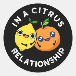 In A Citrus Relationship Funny Fruit Pun Dark BG Classic Round Sticker