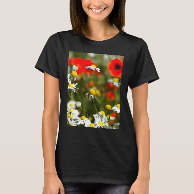 In A Field of Poppies Be A Daisy Acrylic Painting  T-Shirt (Front)