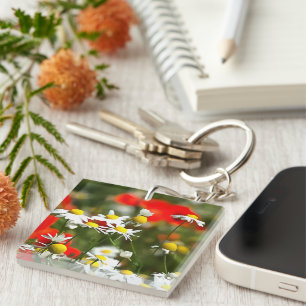 In A Field of Poppies Be A Daisy Key Ring