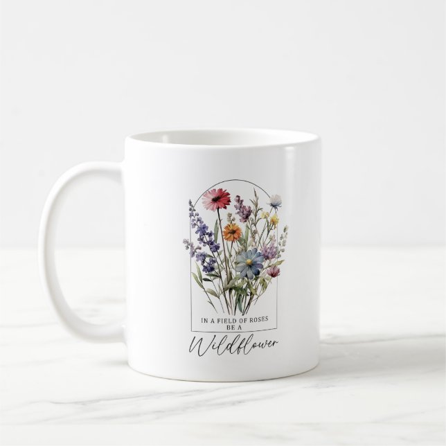 In a Field of Roses Be Wildflower Custom Monogram Coffee Mug (Left)
