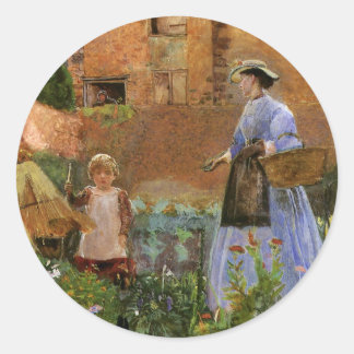In a Garden at Cookham by George John Pinwell Classic Round Sticker