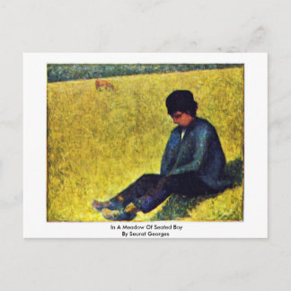 In A Meadow Of Seated Boy By Seurat Georges Postcard