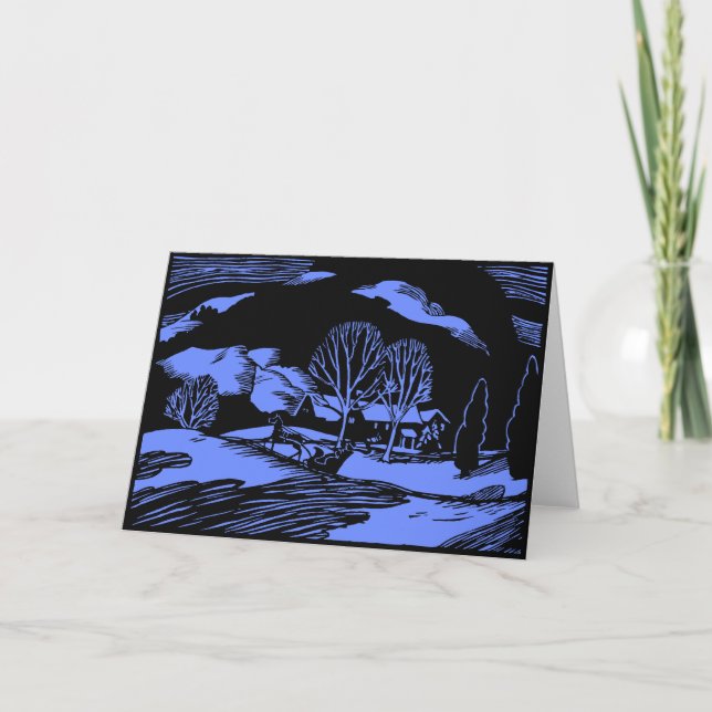 In a One-Horse Open Sleigh at Night Holiday Card (Front)