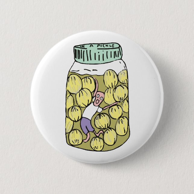 In a pickle pickled onions. 6 cm round badge (Front)