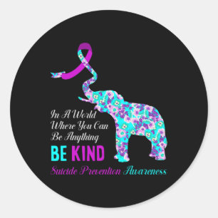 In A World Be Kind Support Suicide Prevention Awar Classic Round Sticker