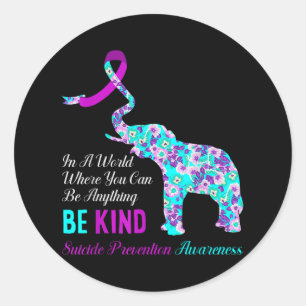 In A World Be Kind Support Suicide Prevention Awar Classic Round Sticker