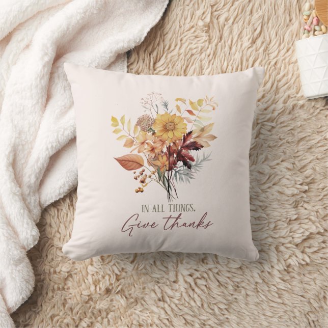 In All Things, Give Thanks – Autumn Floral Bouquet Cushion (Blanket)