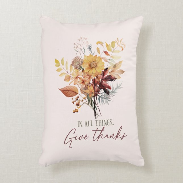 In All Things, Give Thanks – Autumn Floral Bouquet Decorative Cushion (Front(Vertical))