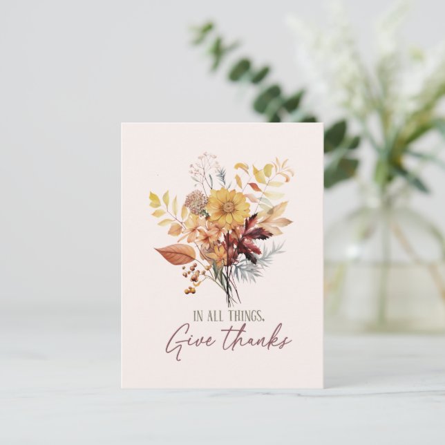 In All Things, Give Thanks – Autumn Floral Bouquet Postcard (Standing Front)