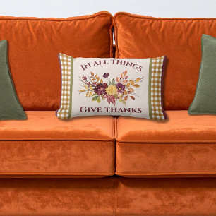 In All Things Give Thanks Autumn Floral Lumbar Cushion