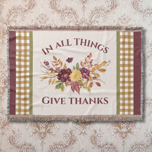 In All Things Give Thanks Autumn Floral Throw Blanket