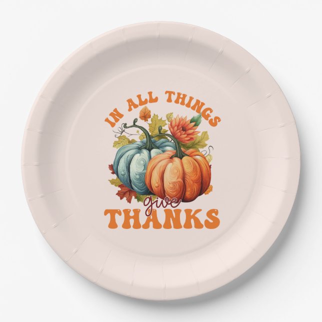 In All Things Give Thanks Pumpkin Paper Plate (Front)
