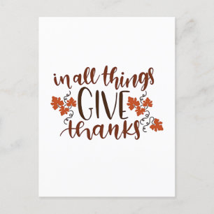 In All Things Give Thanks Thanksgiving Pumpkin  Announcement Postcard
