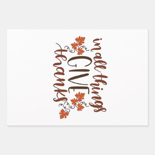 In All Things Give Thanks Thanksgiving Pumpkin  Wrapping Paper Sheet