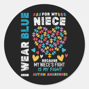 In April I Wear Blue For My Niece Autism Awareness Classic Round Sticker