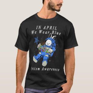 In April We Wear Blue Astronaut Autism Bunny Astro T-Shirt