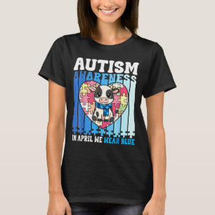 In April We Wear Blue Autism Awareness Cow Puzzles T-Shirt