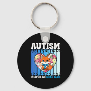 In April We Wear Blue Autism Awareness Fox Puzzles Key Ring