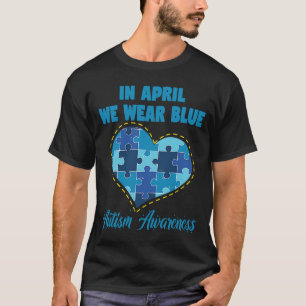 In April We Wear Blue Autism Awareness Gnomes Puzz T-Shirt