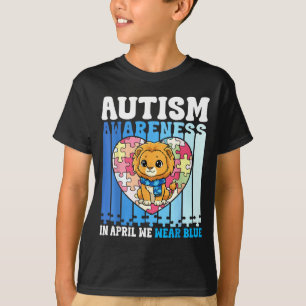 In April We Wear Blue Autism Awareness Lion Puzzle T-Shirt