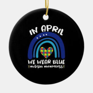 In April We Wear Blue Autism Awareness Month Ceramic Tree Decoration