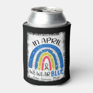 In april we wear blue, autism awareness month ,Cut Can Cooler
