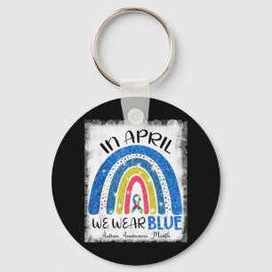 In april we wear blue, autism awareness month ,Cut Key Ring