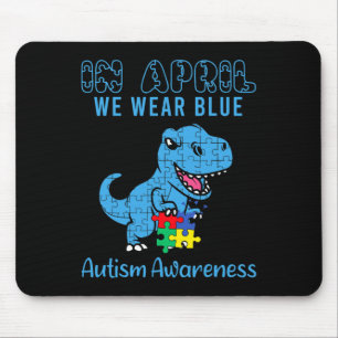 In April We Wear Blue Autism Awareness Month Dinos Mouse Mat