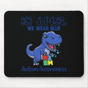In April We Wear Blue Autism Awareness Month Dinos Mouse Mat