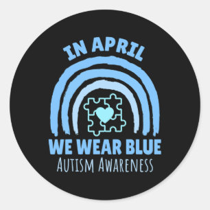 In April We Wear Blue Autism Awareness Month Puzzl Classic Round Sticker