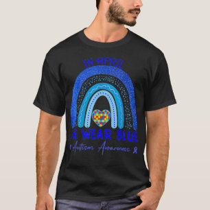 In April We Wear Blue Autism Awareness Month Puzzl T-Shirt