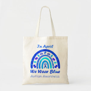 In April We Wear Blue Autism Awareness Month suita Tote Bag