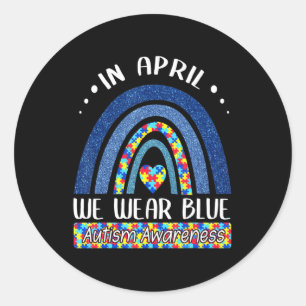 In April We Wear Blue Autism Awareness Puzzle Rai Classic Round Sticker