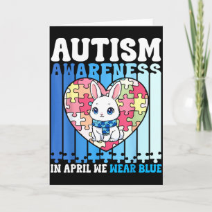 In April We Wear Blue Autism Awareness Rabbit Puzz Card