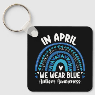 In April We Wear Blue Autism Awareness Rainbow Key Ring