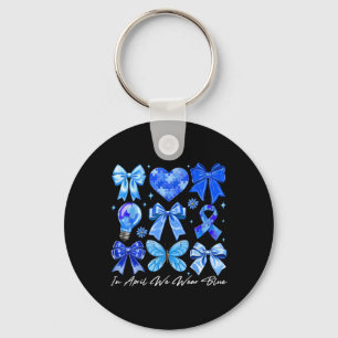 In April We Wear Blue Autism Coquette Bow Brushstr Key Ring