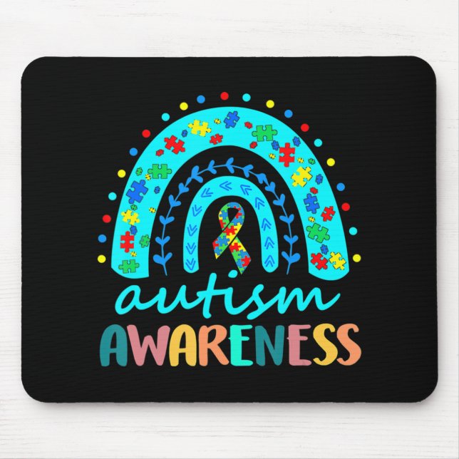 In April We Wear Blue Autism Rainbow Awareness Mon Mouse Mat (Front)