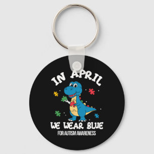In April We Wear Blue Dinosaur Autism Awareness Key Ring