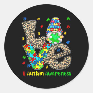 In April We Wear Blue Gnome Leopard Love Autism Aw Classic Round Sticker