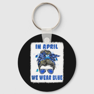 In April We Wear Blue Messy Bun Nurse Autism Aware Key Ring