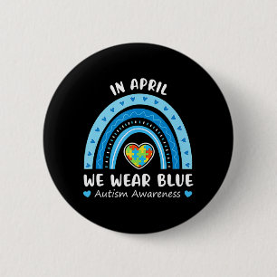 In April We Wear Blue Rainbow Autism Awareness Puz 6 Cm Round Badge