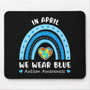 In April We Wear Blue Rainbow Autism Awareness Puz Mouse Mat