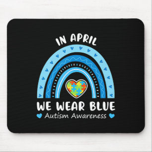 In April We Wear Blue Rainbow Autism Awareness Puz Mouse Mat